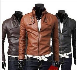 Mens Designed PU Leather Short Slim Fit Top Jacket Coat Outerwear