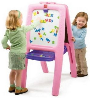 New 2 Sided Kids Art Easel Chalk & Magnetic Dry Erase Board with 77