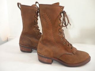 Brown Leather Kiltie / Lacer / Packer Work Boots, Mens 8.5 D, USA Made