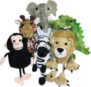 finger puppets elephant crocodile zebra lion chimp giraffe 6 to choose
