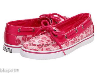NWT Box Sperry Kids Biscayne 1 Eye Slip ON Boat Shoes Pink/Cheetah