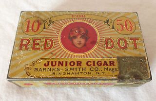 Vintage RED DOT Cigar Tin, BARNES   SMITH CO., Binghamton, NY