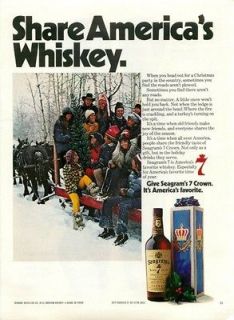 1974 Seagrams 7 Crown ad ~ Horse Drawn Sled ~ Christmas Party In