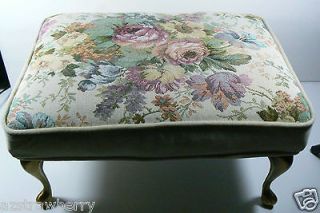 Ivory color Velvet & Floral Tapestry Metal Legs Footstool