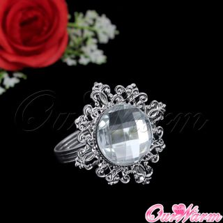24 Diamond Gem Napkin Ring Serviette Holder Wedding Banquet Dinner