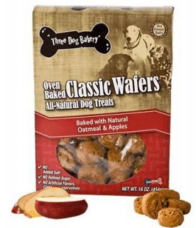 Three Dog Bakery Classic Wafers Oatmeal & Apples 16 oz Box NEW
