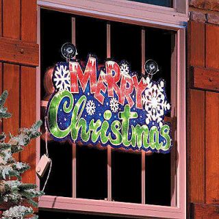 Lighted Merry Christmas Sign w Motion Snowflakes Holiday In/Outdoor