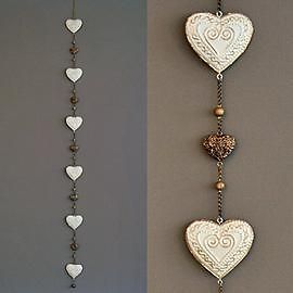 Shabby Chic Vintage Style Gold & Cream Metal Heart Hanging Garland