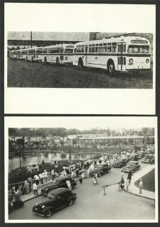 of 2 old medium pictures from 1950s or 60s buses, people, old cars
