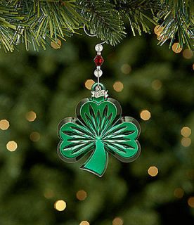 Waterford Crystal 2012 Emerald GREEN SHAMROCK Christmas Ornament Irish