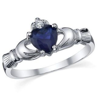 10 Classic Claddagh Ladys 10KT Gold Filled Blue Sapphire Wedding Ring