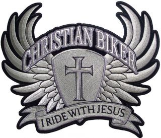 Large Christian Biker I Ride With Jesus Cross Wings Back Vest Patch
