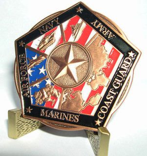 MUST SEE! ~ HONOR OUR TROOPS MEDAL w/Antique Brass Finish Coin Stand