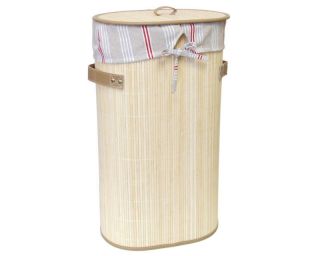 Natural Oval Bamboo Foldable Laundry Basket Hamper with Lining