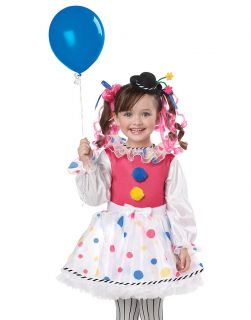 Cutsie Clown Cute Toddler Girls Dress and Tights Halloween Costume