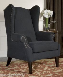 Dark Grey ARM Wing Library Office CHAIR w NAIL HEAD TRIM Brushed