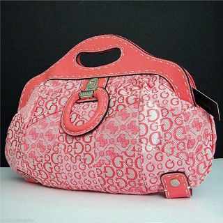 Guess Coral Pink Patch Logo Clutch Shoulder Handbag Purse Bag