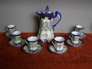 Antique Royal Nippon Cocoa Pot Set with 6 Cups & Saucers