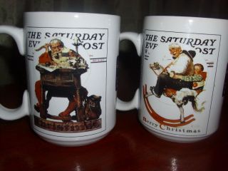 Set of two Norman Rockwell Christmas coffee mugs