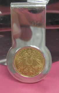 STERLING SILVER MONEY CLIP W/1893 20 CORONA GOLD COIN