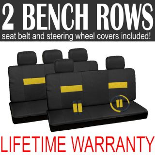 Yellow and Black 2 Two Bench Back Rows Full Complete Car Seat Cover