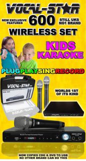 KIDS VOCAL STAR 600 CDG DVD USB KARAOKE MACHINE, WIRELESS MICS & TOP