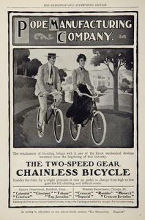 1904 Ad Vintage 2 Speed Chainless Bicycle Pope Mfg. Co.   ORIGINAL