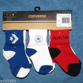 Prs CONVERSE ALLSTAR Logos Baby Boy Socks Red/White/Blue /Blk NWT