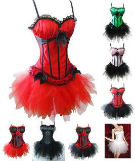 ColorsNew Satin Overbust Corsets and Basques & Mini TUTU Skirt S M