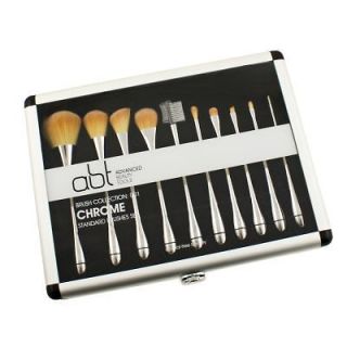 10pc Makeup Brush Set Case ABT Advanced Beauty Tools Chrome Blush