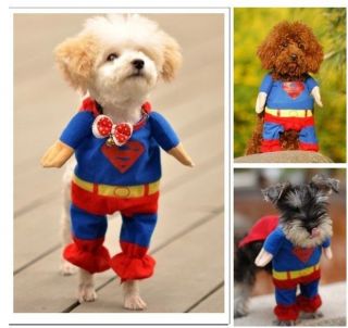 Pet Cat Dog Puppy Cotton Clothes Costumes Superman Suit S M L XL 4size