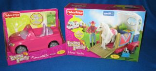 FISHER PRICE LOVING FAMILY HORSE TRAILER & PINK CONVERTIBLE NEW