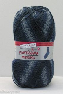 Stahl Fortissima Mexiko Grandee 4 Ply Sock yarn Sh 174 Blues x 100gm