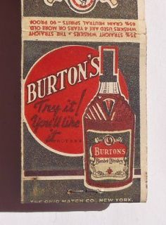 1940s Matchbook Burtons Blended Whiskey American Distilling Co