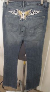 PEOPLE FOR PEACE WOMENS LEATHER BUTTERFLY BACK STUDDED JEANS SZ 29