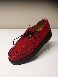 CREEPERS IN RED SUEDE ON A 1 SOLE AND D RING LACE UP FASTENING