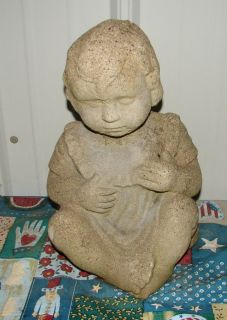 Vintage Concrete Baby Girl Child Yard Ornament