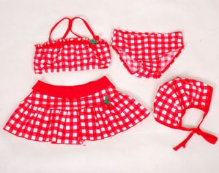 CLEARANCE SALE: Girl Red Swimsuit Swimwear Swimming Costume 4 Pcs 3 4T