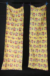 Boy & Girl Feed Flour Sack Fabric Kitchen Curtains Yellow Red Blue