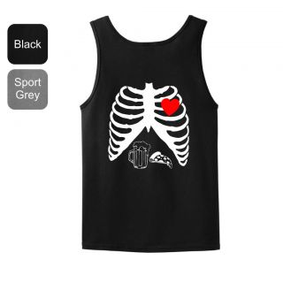 Pregnant Beer And Pizza Skeleton TANK TOP T Shirt Dad Baby Newborn Mom