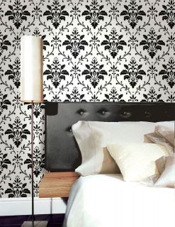 BLACK AND WHITE FAUX HAND PAINTED DAMASK ON NEXTWALL WALLPAPER AW11039