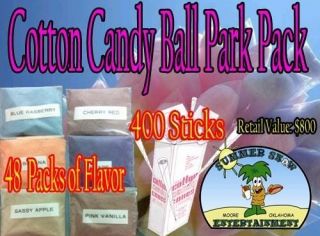 COTTON CANDY BALL PARK PACK 48 PACKETS OF FLOSSINE MIX, 400 CONES
