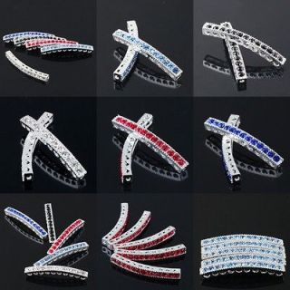 Crystal Rhinestone Curved Side Ways Beads Charm Fit Bracelet Connector