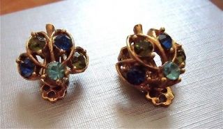 PAIR OF CLIP ON EARRINGS FEATURING FAUX SAPPHIRES, AQUAMARINES AND