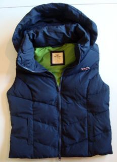 Womens HOLLISTER Fletcher Cove Down Vest NEW   With Hood   Navy Blue
