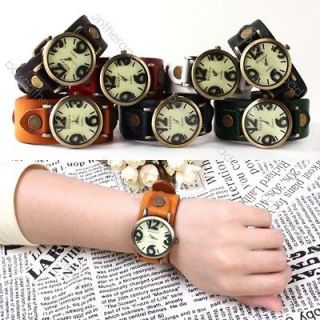 color for choose Punk Retro leather band large round dial women watch