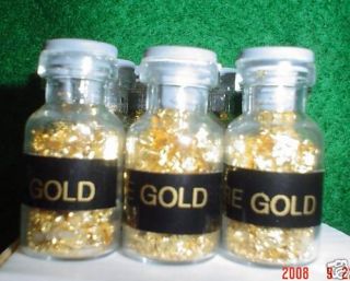 REAL GOLD LEAF FLAKES in GLASS CORKED VIAL Value Treasure Hunt