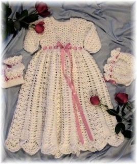 CROCHET PATTERN    for Christening Gown Cap Booti es by REBECCA LEIGH