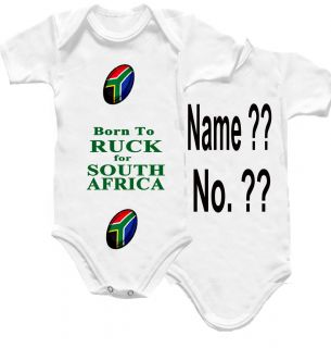 South Africa Rugby Baby Grow Shirt Ruck Ball Flag Top Kit Name & No