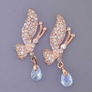 Tear Drop Lavender Cubic Zirconia Rose Gold Plated Butterfly Dangle